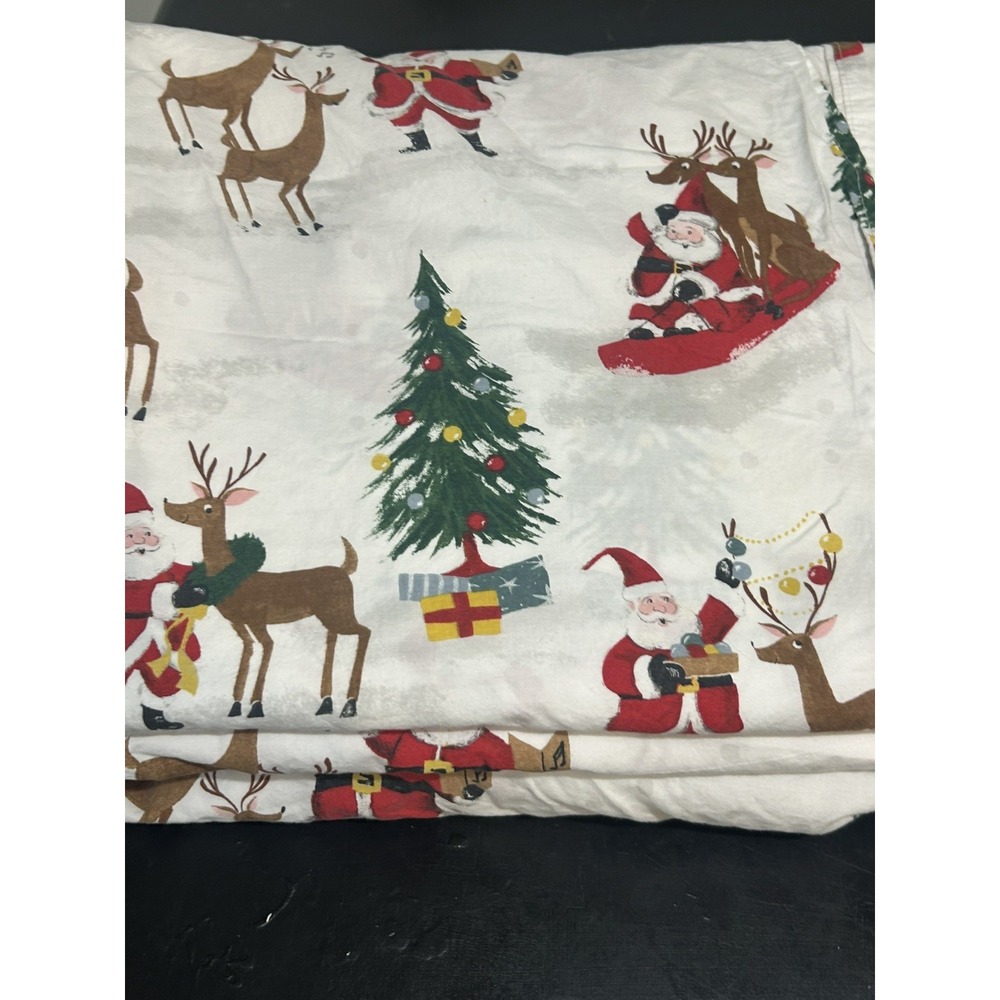 Pottery Barn Kids Christmas Santa Holiday Organic Cotton Twin Sheet Set